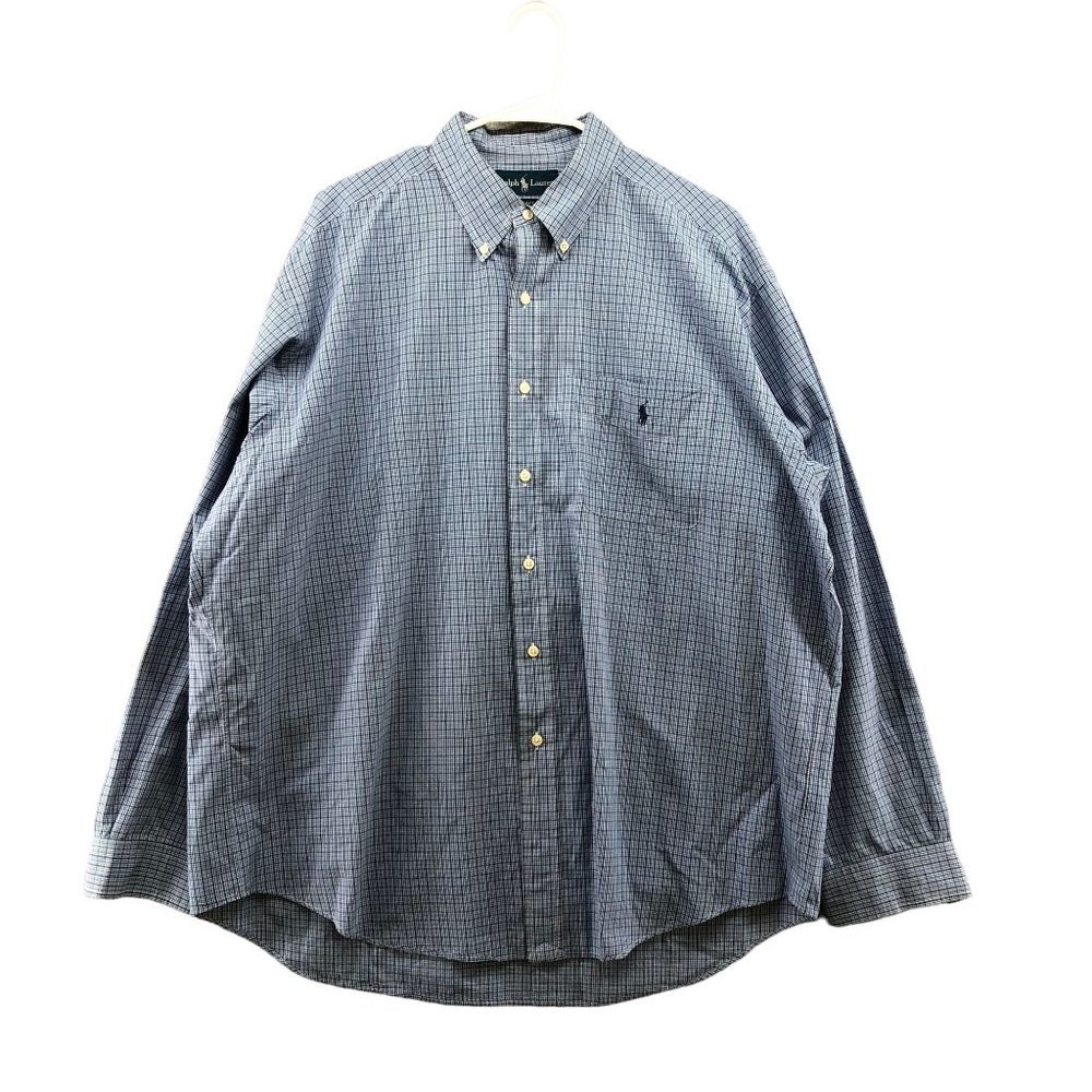 VTG Ralph Lauren Long Sleeve Shirt Mens XL Blake Cotton Popin Blue Plaid Button